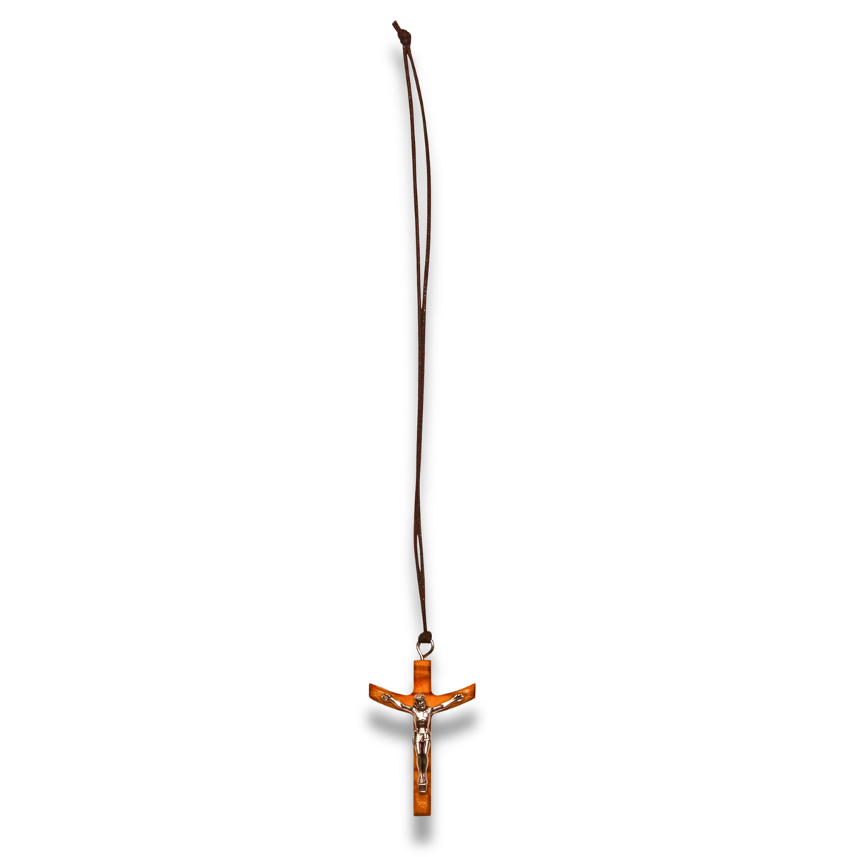 Rum Olive Wood Crucifix Necklace Full Length