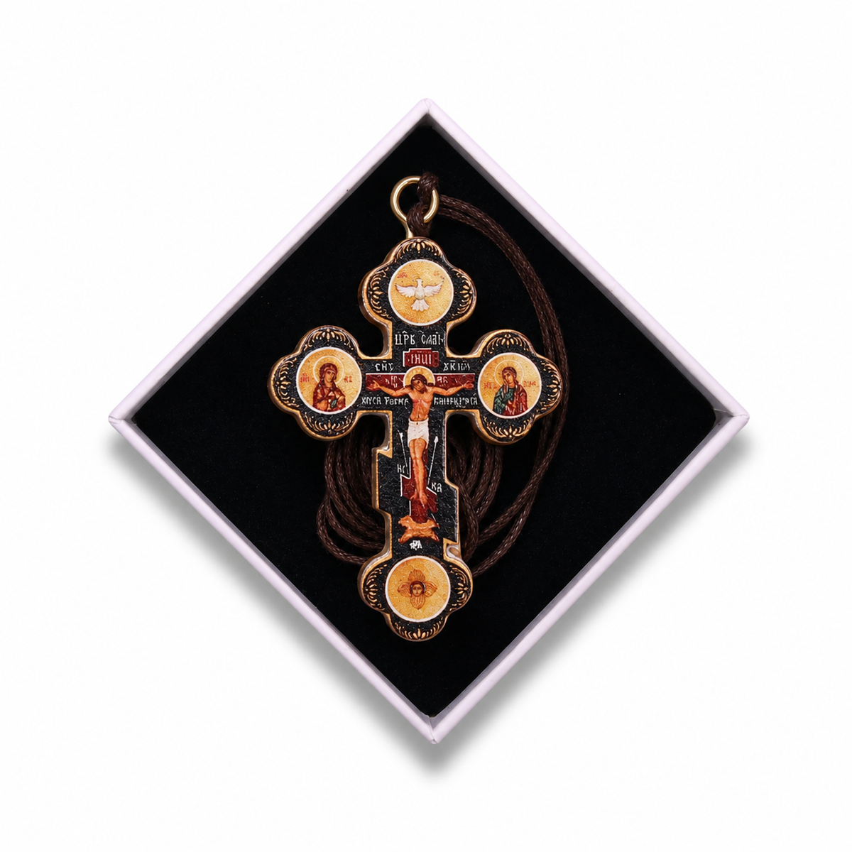 Detail view of Russian Orthodox Icon Cross Necklace