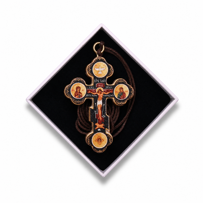Detail view of Russian Orthodox Icon Cross Necklace