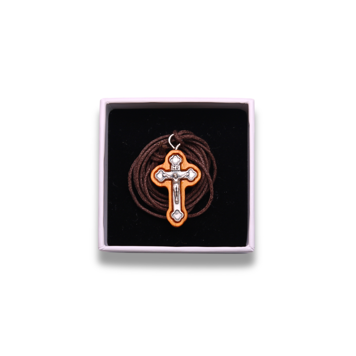 Stavros Olive Wood Crucifix Necklace in gift box