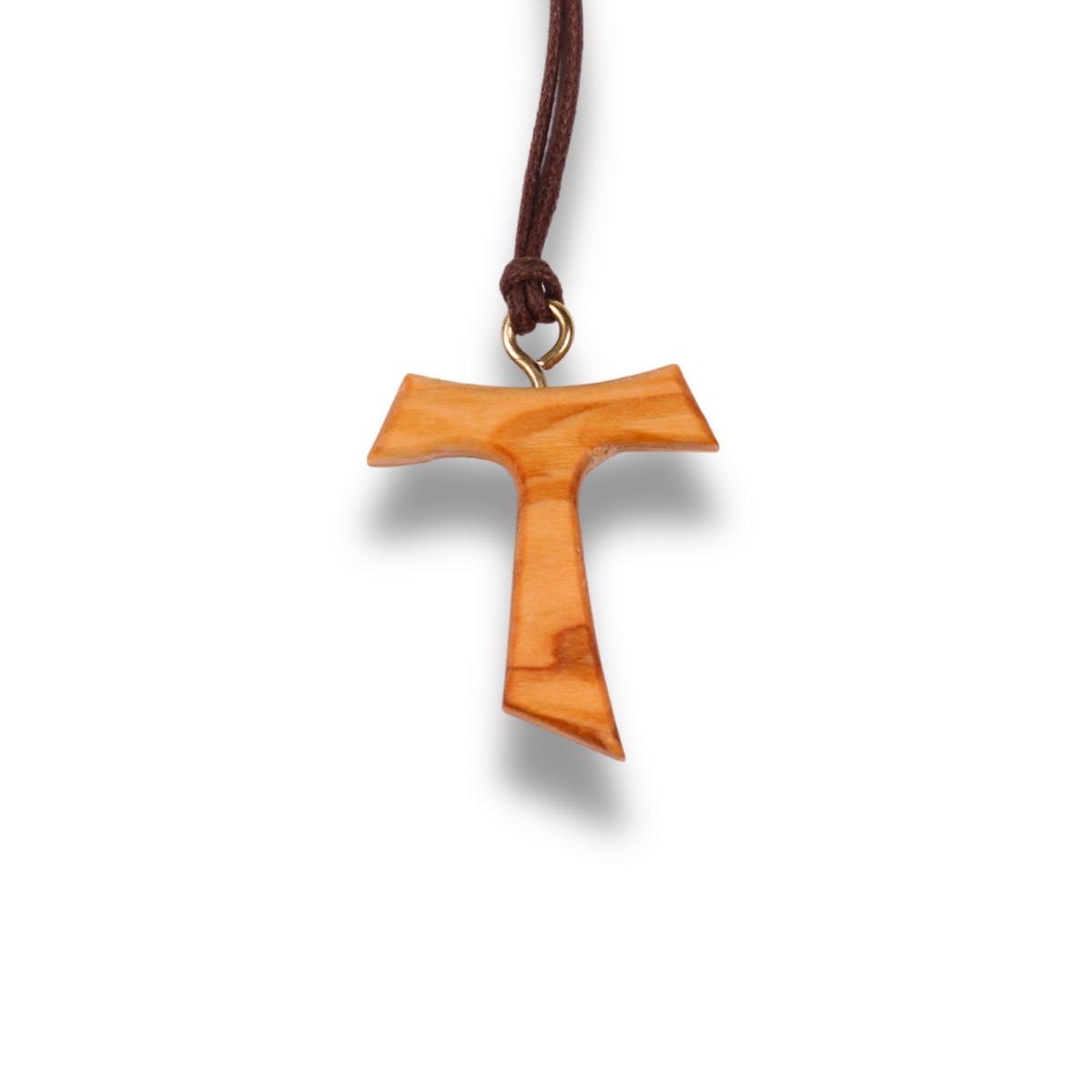 Close-up of Tau Vita Olive Wood Cross Necklace