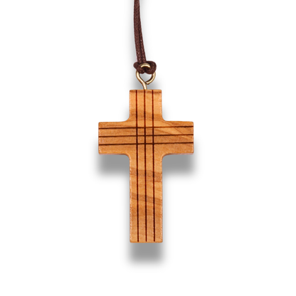The Path Olive Wood Cross Necklace Close Up