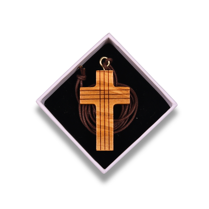 The Path Olive Wood Cross Necklace In Gift Box