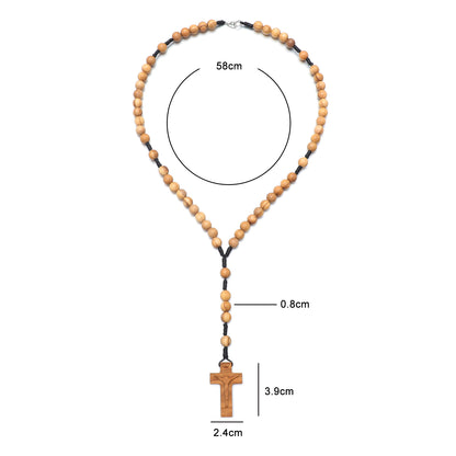 Crucifix olive wood five-decade rosary necklace dimensions