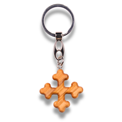 Triune Olive Wood Cross Keychain