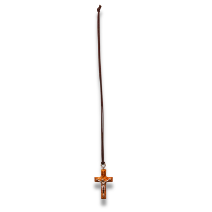 Truth Crucifix Olive Wood Necklace Full Length