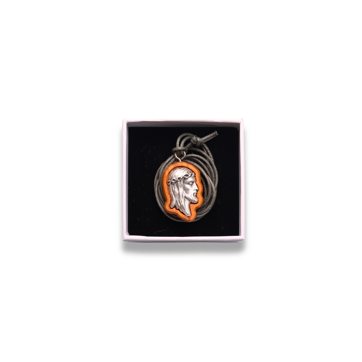 Visage of Jesus Olive Wood Necklace in gift box